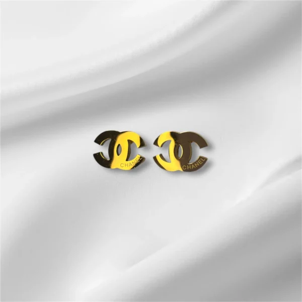 Chanel-Inspired Gold Stainless Steel Stud Earrings - Elegant CC Logo